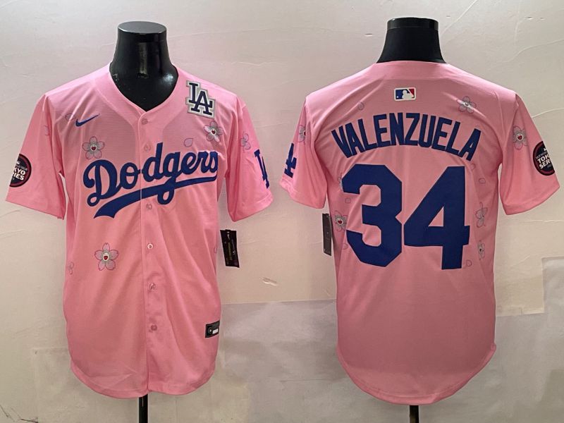 Men Los Angeles Dodgers #34 Valenzuela Pink Sakura Edition 2025 Nike MLB Jersey style 9